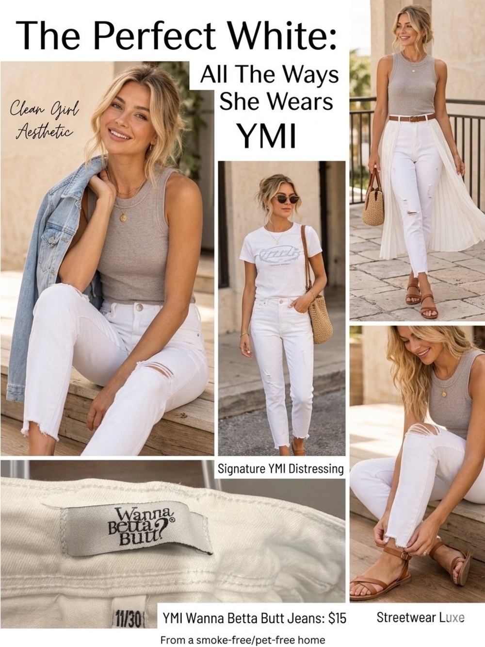 YMI White Ankle Crop Distressed Jeans
